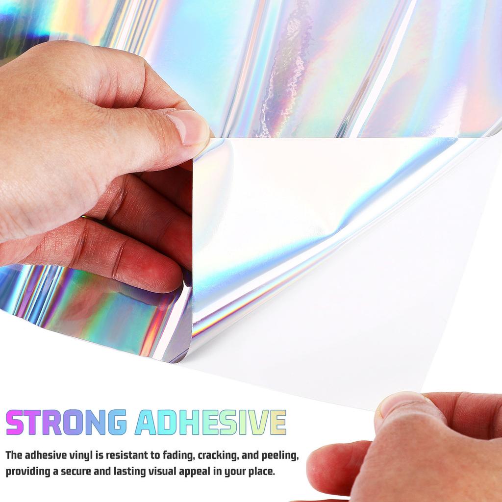 Holographic Permanent Vinyl Roll Strong Adhesive Vinyl for Window Car Mug Glass Decoration Craft DIY Project Decal Sheet