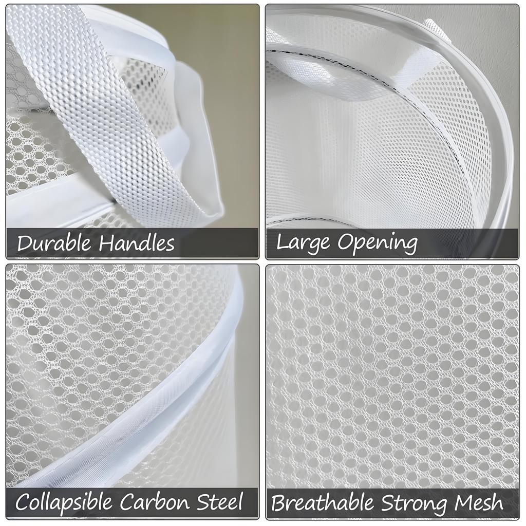 Large Foldable Mesh Laundry Basket with Handles Pop up Hamper for Laundry Room Bathroom Kids Room College Dorm