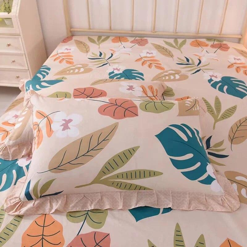 Ensemble de 3 pièces en pur coton doux pour la peau, confortable, anti-acariens, couvre-lit à imprimé floral 100 % coton et 2 taies d'oreiller