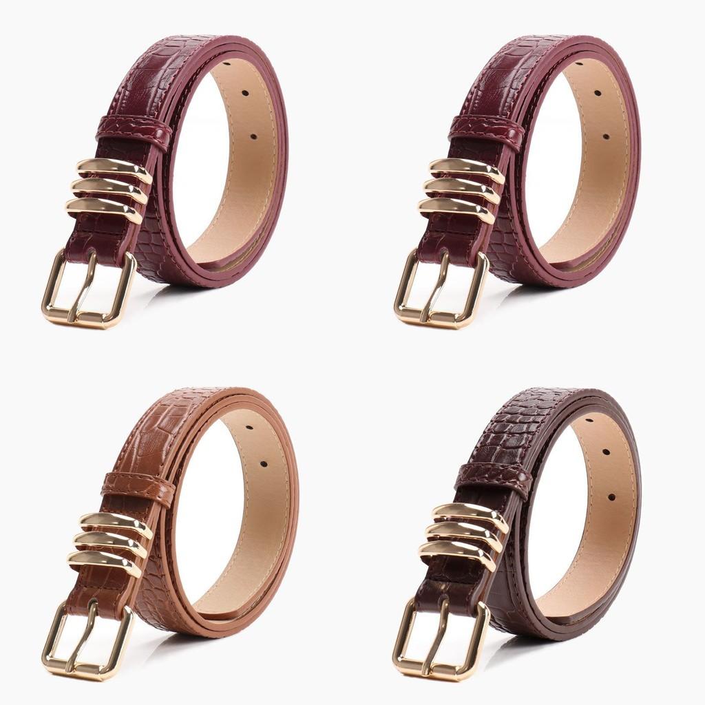Womens Minimalist Pu Leather Belt With Alloy Pin Buckle And Vintage Stone Detail For Daily Wear