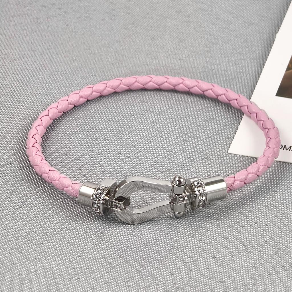 2026 Red Rope U-shaped Fred Micro-inlaid Half-brick Leather Rope Horse Buckle Hoof Non-fading Bracelet