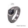 Sechseckiger Schwarzer Zirkonring für Herren, Edelstahl Antiksilber Farbe Geometrisches Band, Punk Statement Schmuck Geschenk