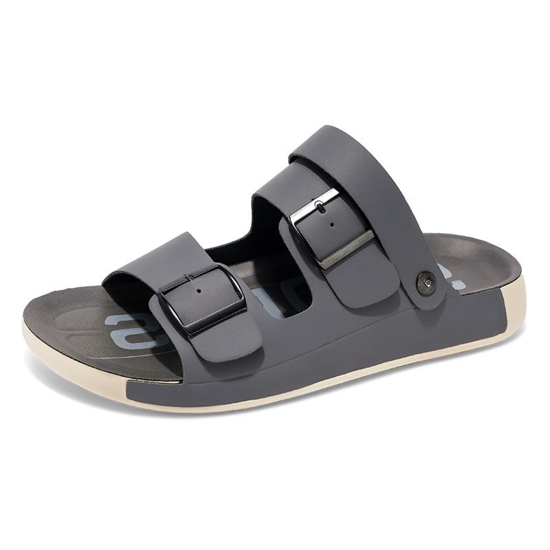 

Large size men s open-toed foot cover flat bottom one-word drag outdoor indoor two wear casual slippers solid color beach shoes 47