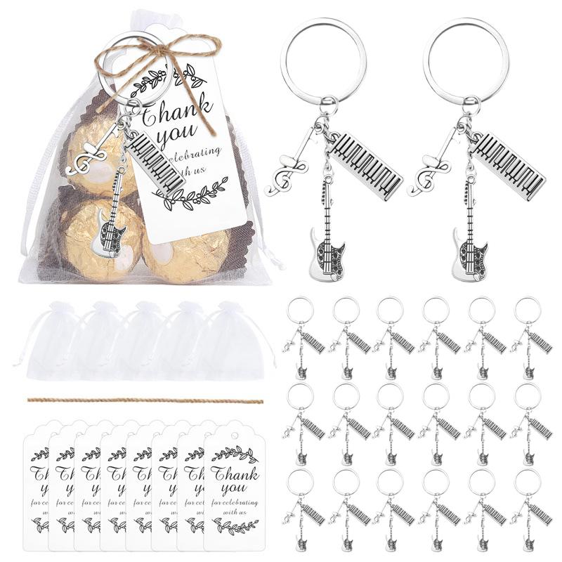 20 Sets Music Party Favors Bulk Music Keychain With Cards Organza Bag For Birthday Party Music Theme Party Decor Supplies