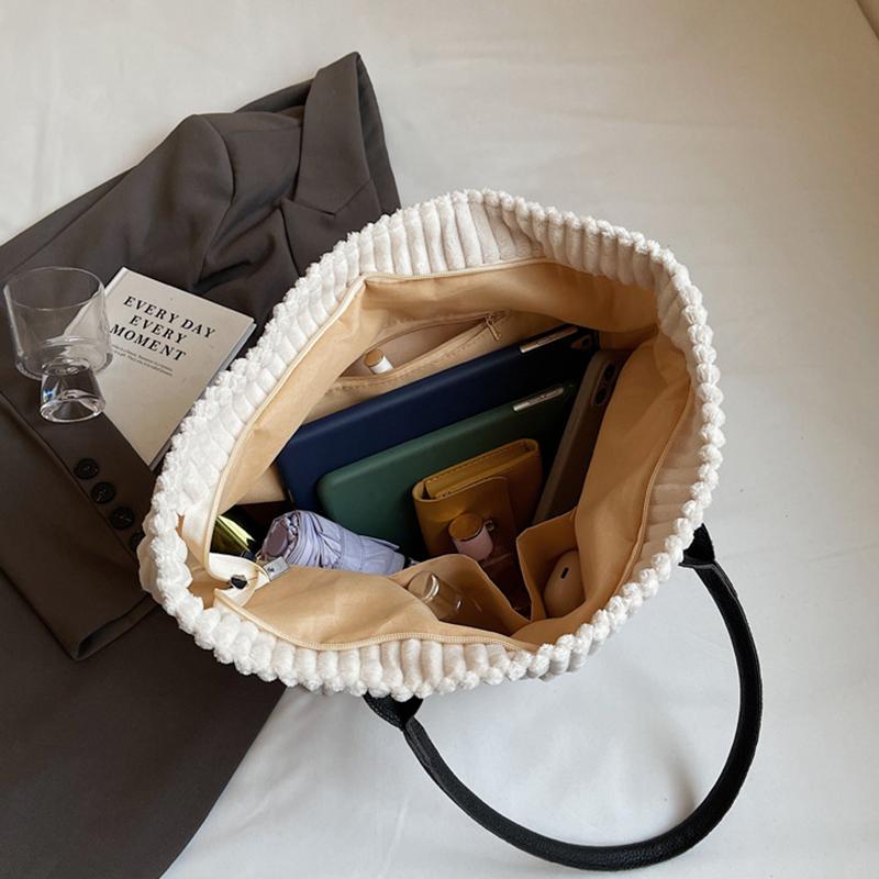 Elegant Solid Color Corduroy Tote Bag for Women Spacious Large Capacity Top Handle Daily Commute or Shopping Shoulder Bag CLE