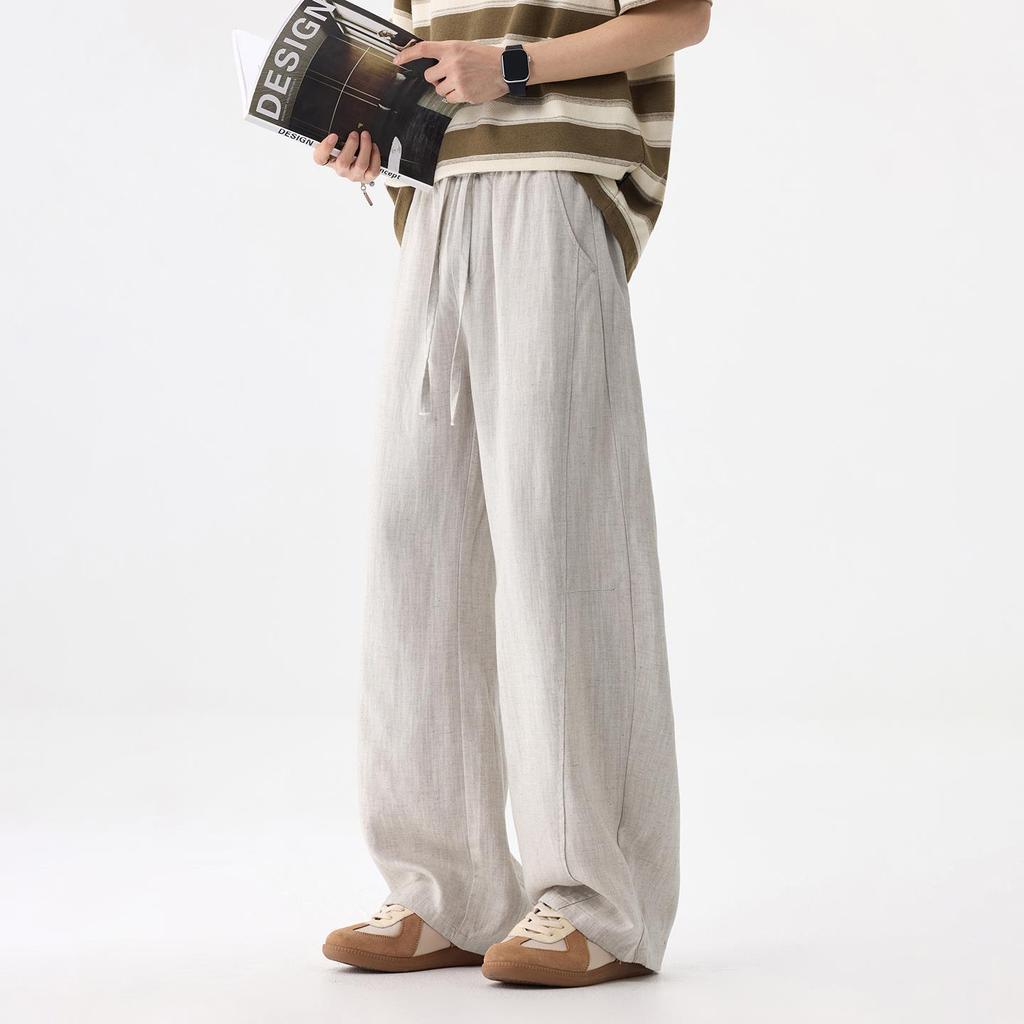 Lyocell Tencel casual pants men's spring and summer trendy brand old money style linen straight retro drape wide-leg trousers