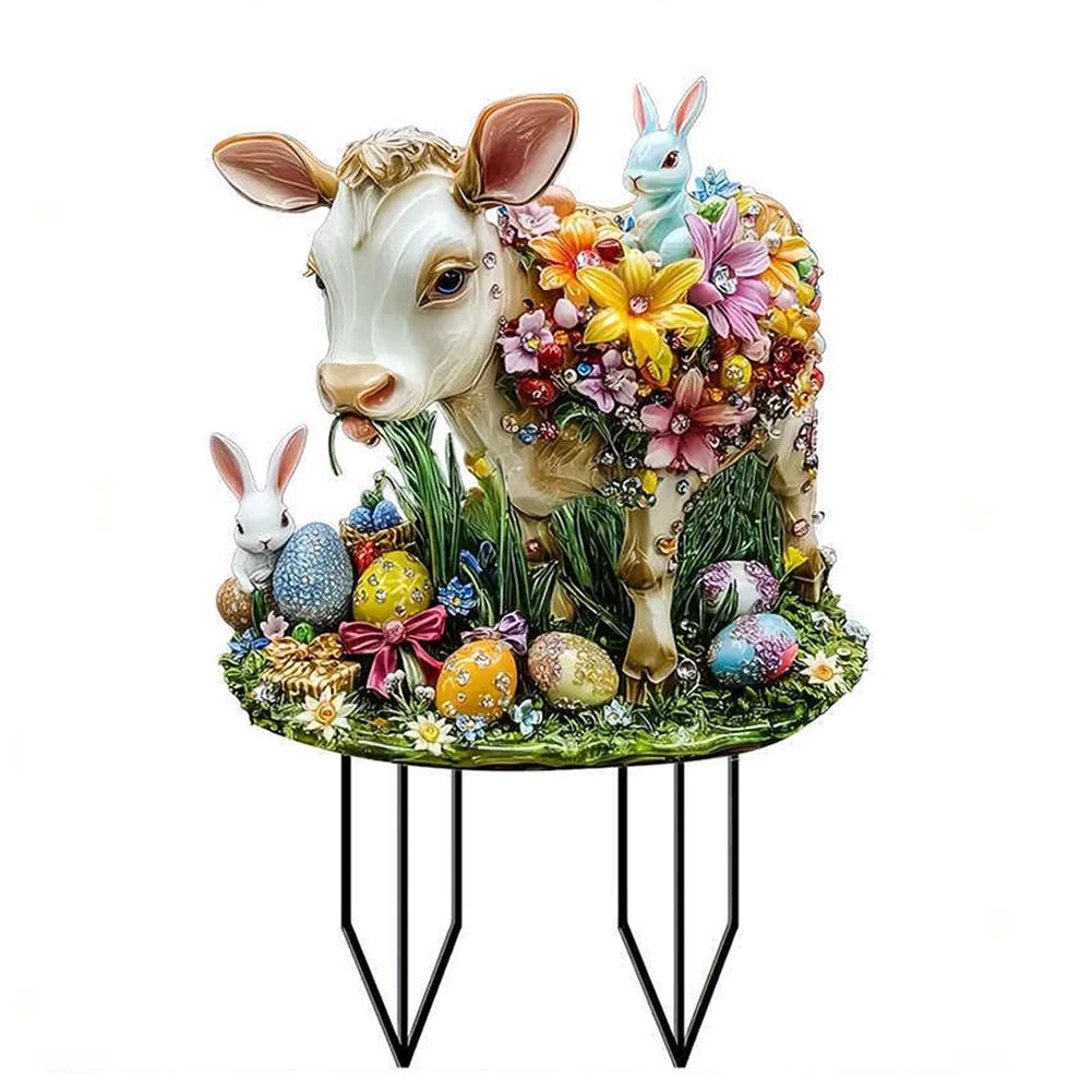 Easter Bunny Garden Stake Acrylic Easter Yard Sign 2D Flat Spring Lawn Signs Easter Lawn Stakes Easter Decoration for Outdoors