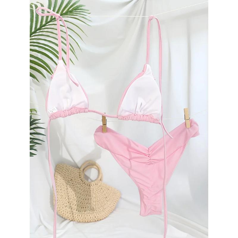 Pleated Brazilian Folds Bikini Set, Sexy Micro Bikinis, 2023 Women Swimsuit, Female Triangle Swimwear, Beach Wear Bathing Suit