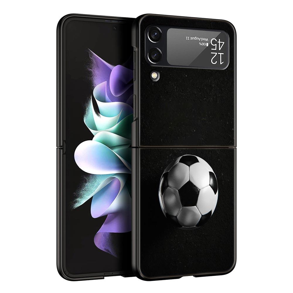 Phone Case for Samsung Galaxy Z Flip 3 4 5 Folding Mobile Shell Hard PC Fundas Black Protect Cover Soccer Ball Football Field
