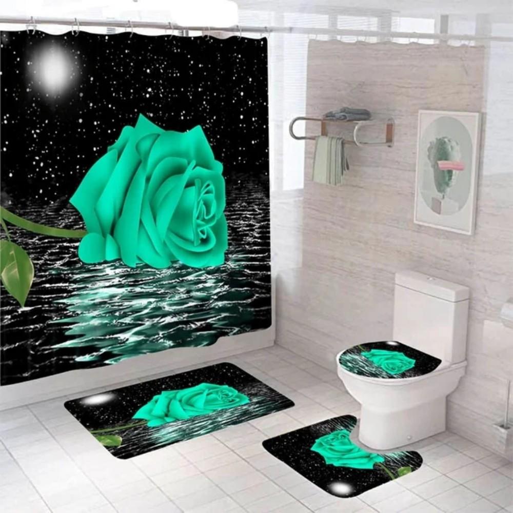 Valentine'S Day Promotional Discount Shower Curtain Rose Printed 180X180 Bathroom Curtain Colorful Flowers For Home Decoration