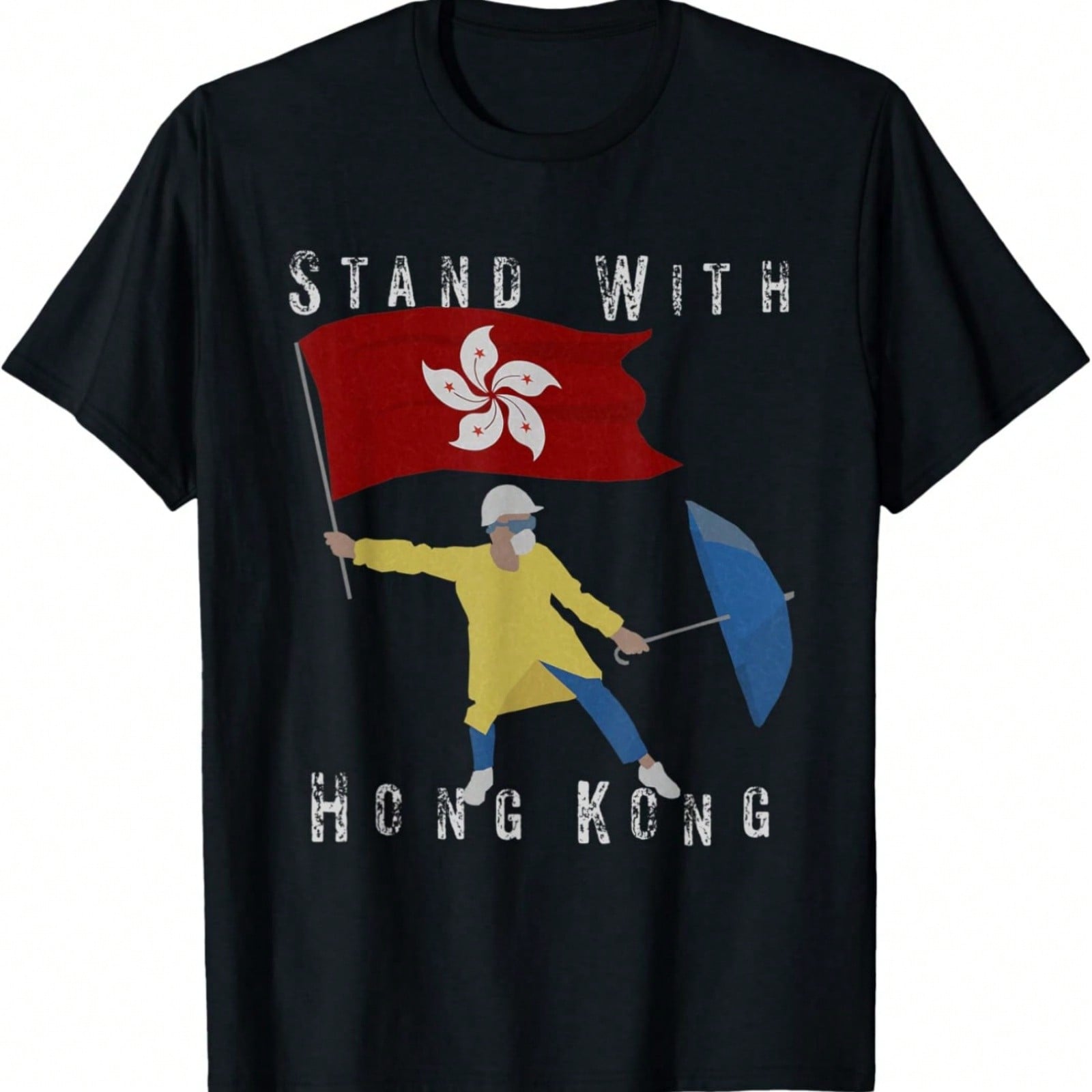 Stand With Hong Kong Protester Holding Flag And Umbrella T-Shirt S разноцветный