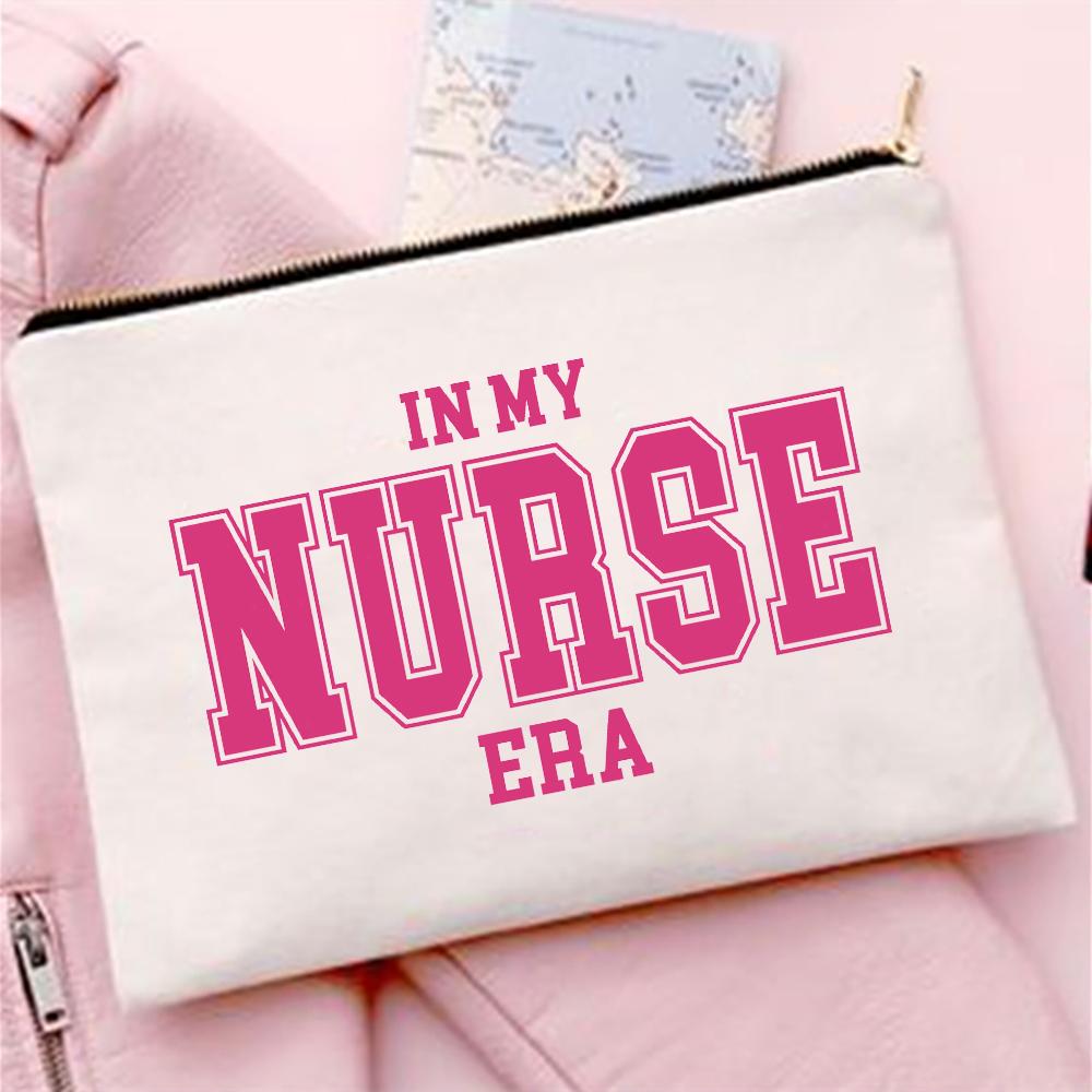 In My Nurse Era Print Women Cosmetic Bag Travel Neceser Toiletries Organizer Bags Women Canvas Make Up Case Best Gift for Nurse