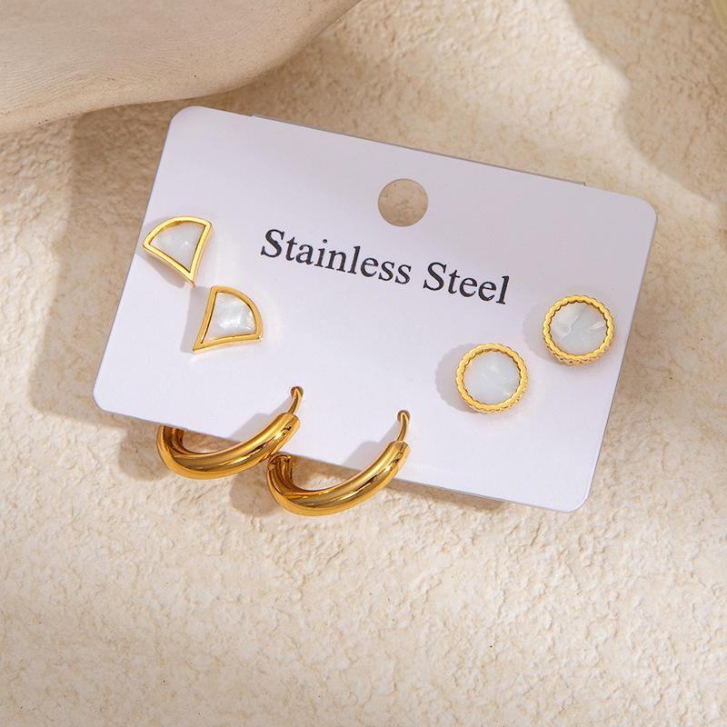 Elegant Four-Leaf Clover & Heart Earrings with Butterfly Detail, Titanium Steel Hoops - Non-Fading, Fashionable Summer Accessory