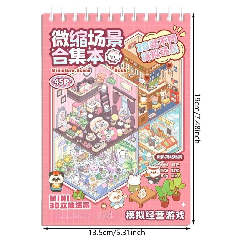 20 In 1 3D Scene Sticker Aesthetic Sticker Cartoon Landscape Sticker Book Decorative Sticker Book for Kids Girls Boys