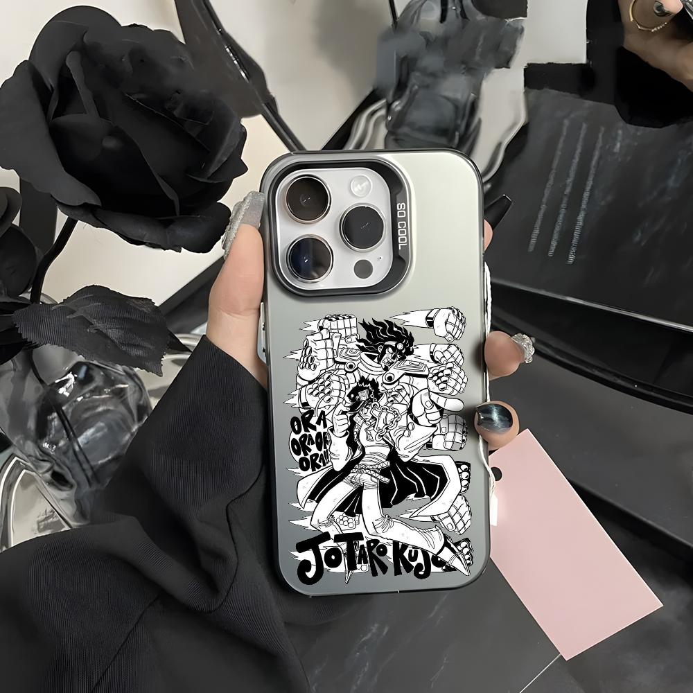 Anime Cool J-Jojos Phone Case For iPhone 16 15 14 13 12 11 Pro Max Grey Black Matte Laser Metallic Aurora Funda