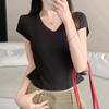 Summer Short-sleeve T-shirt for Women Fitted and Slimming Luxurious Look Women's Short-sleeve V-neck