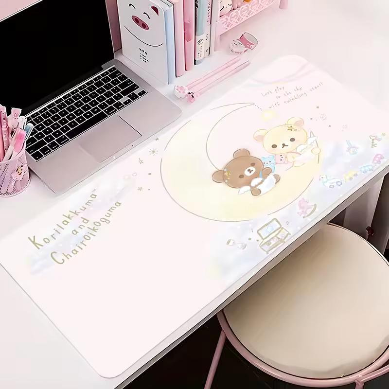 Alfombrillas de Ratón Grandes Lindas Alfombrillas de Ratón de Anime Kawaii Esterilla de Escritorio Rilakkuma Accesorios de Oficina Esterillas para Escritorio Portátil de Goma Antideslizantes Alfombrillas de Ratón