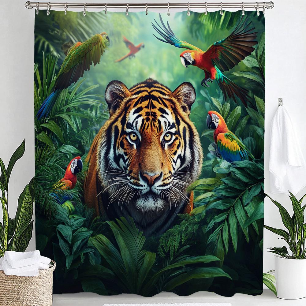 Tenda da Doccia con Leopardo e Alberi, Tenda Decorativa da Bagno Animale Leopardo Rosa, Tenda per la Casa in Tessuto Stampato con Ganci