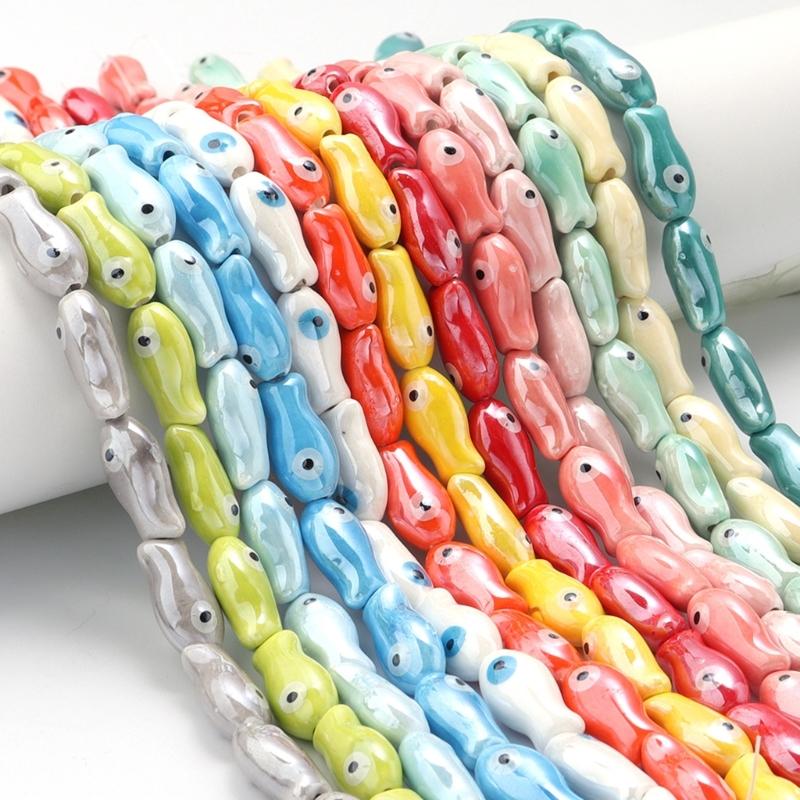 10 Pieces Artistic Double Sided Ceramic Fish Beads Crafting Supplies Spacers For Homemade Jewelry Phone Chains