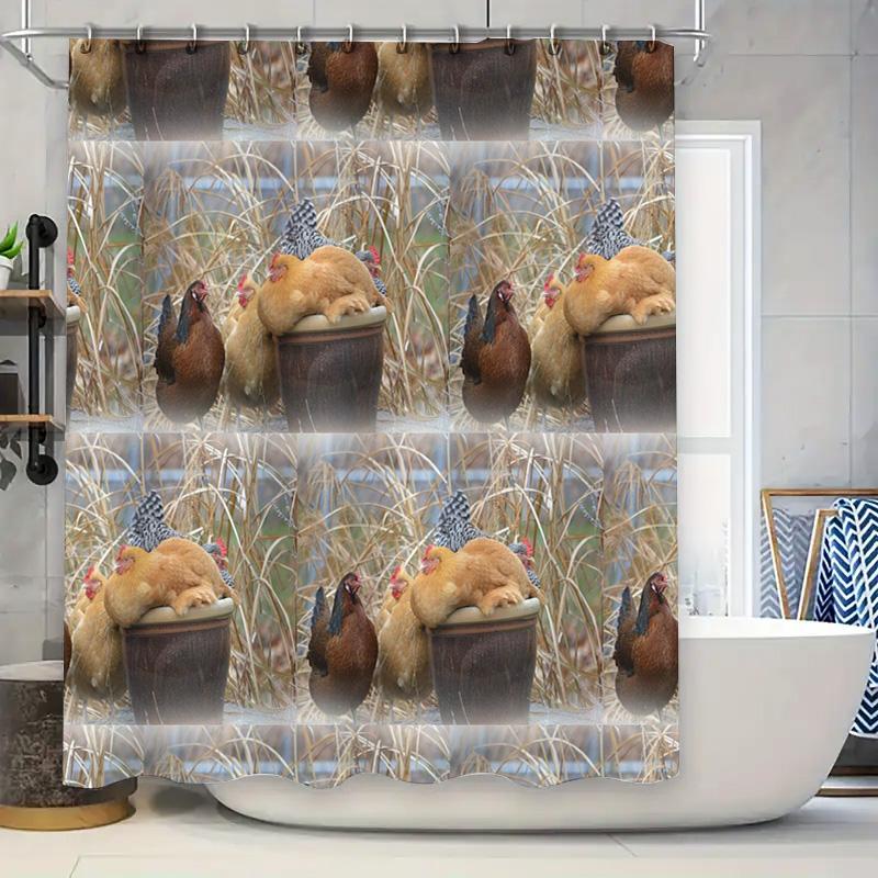 

Chicken Bath Mat Shower Curtain Decorative Waterproof Printed Fabric Bathroom Accessories Modern Rustic Home Decoration Chicken W60H190(CM)-1 Pcs