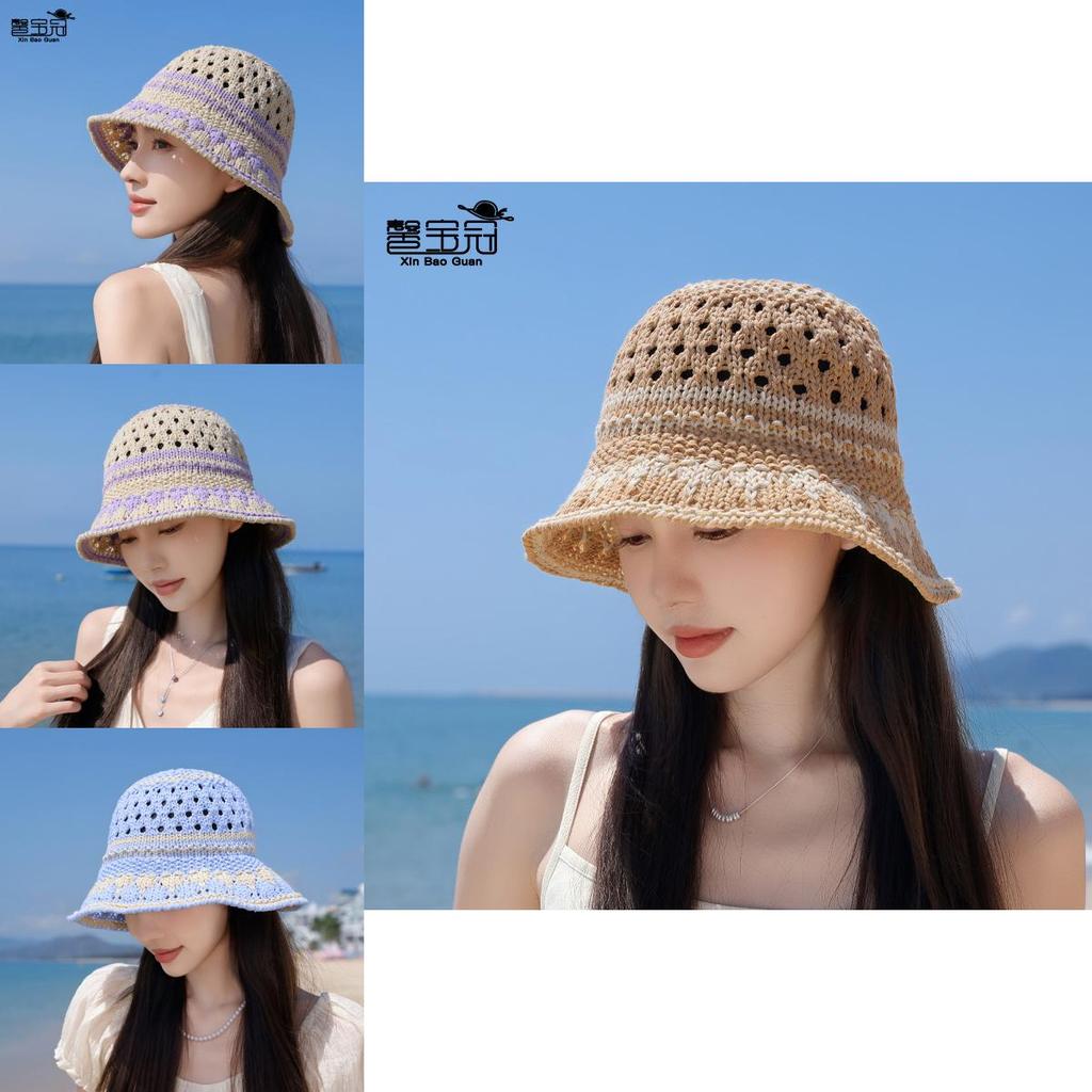 Summer Knitted Bucket Hat With Sun Protection And Breathability For Casual Outdoor Wear
