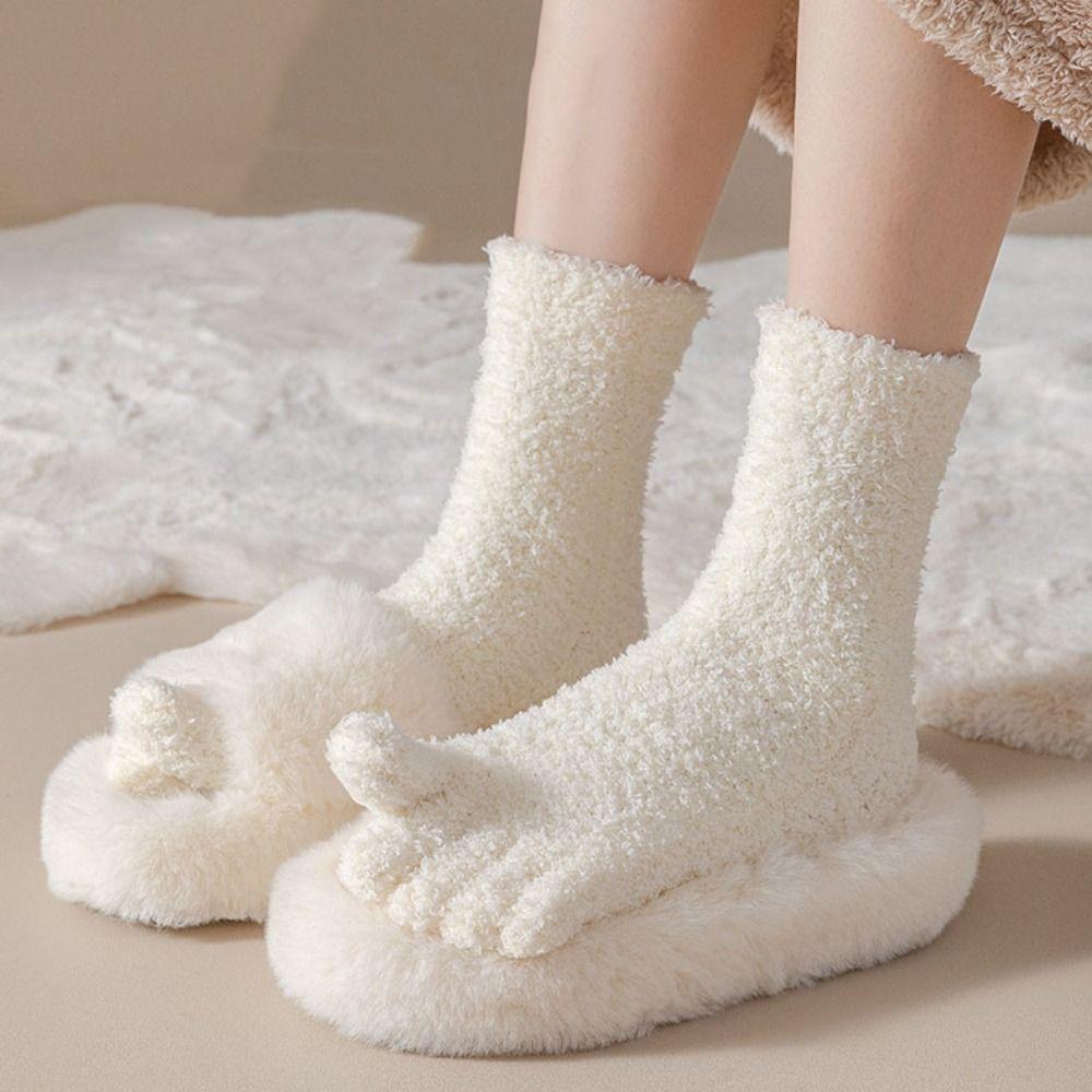 Mid Tube Five Toe Fleece Socks Winter Floor Socks Women Kawaii Five Toe Plush Socks  Winter