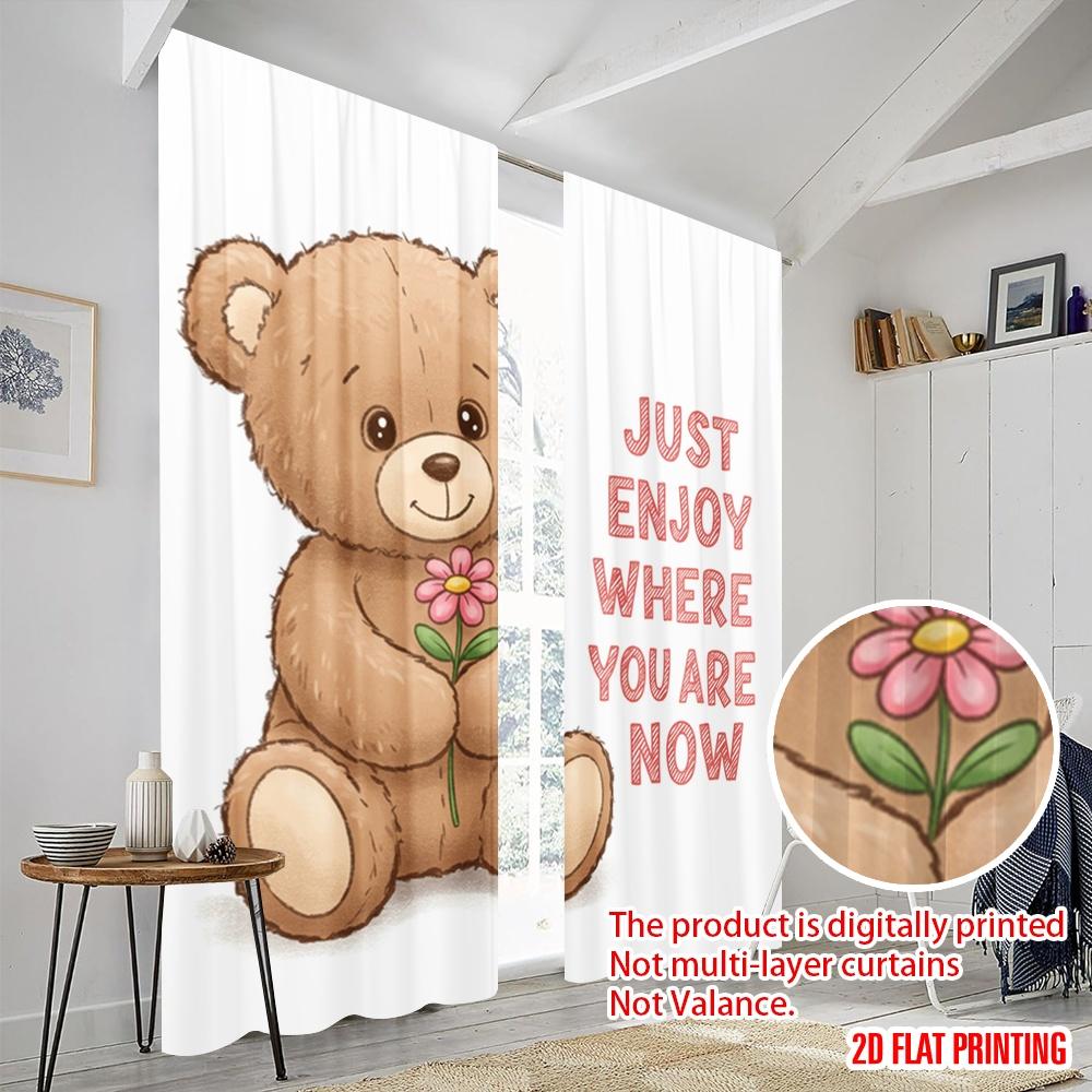 2pcs 2D Flat Printing Drapes Teddy Bear Flower Enjoy Polyester Without Electricity All Season Party & Holiday Decor Use for