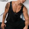 INCERUN Herren Tiefer Ausschnitt Ärmellos PU-Leder Lässig Locker Tanktops T-Shirt