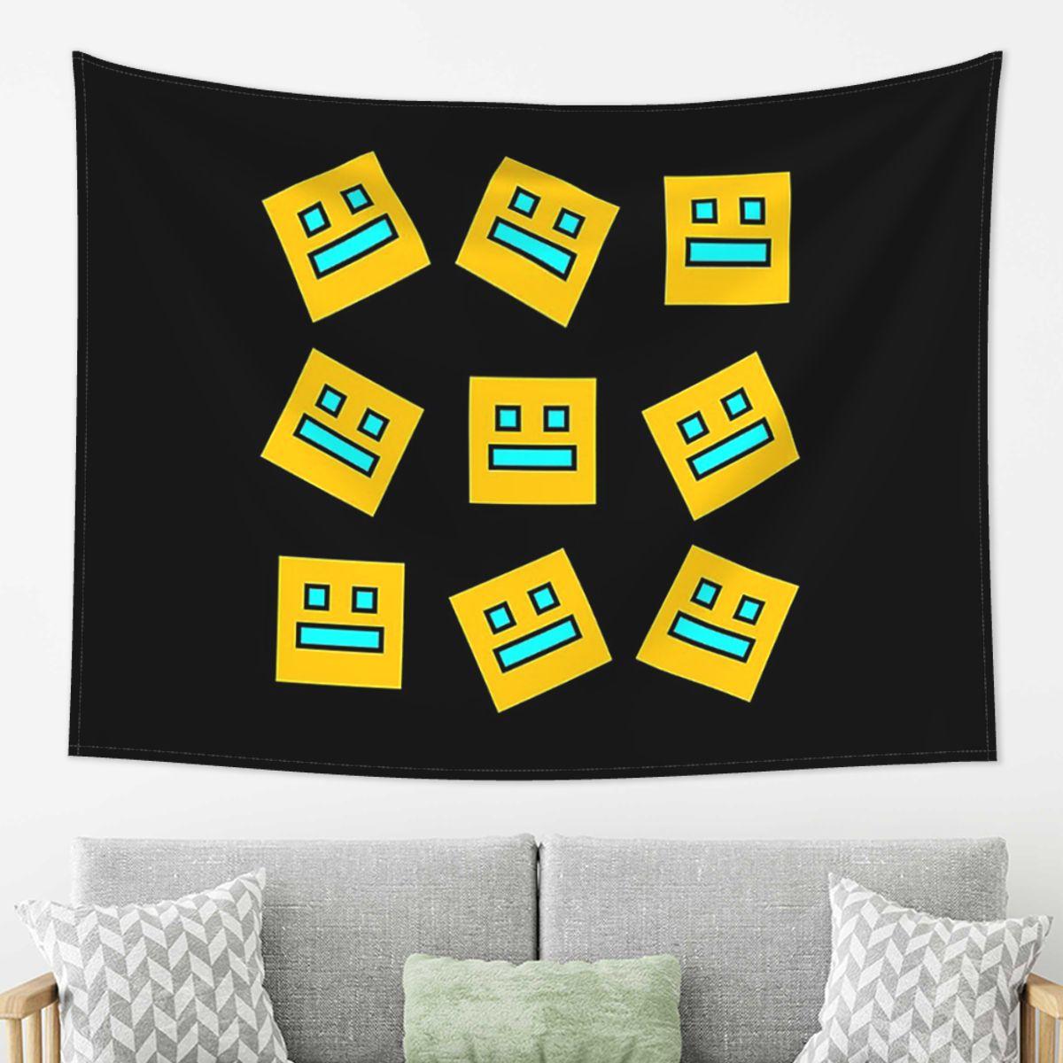 Video Game Geometry Dash Tapestry Wall Hanging Aesthetic Home Decor Tapestries for Living Room Bedroom 74x94cm(29x37in)