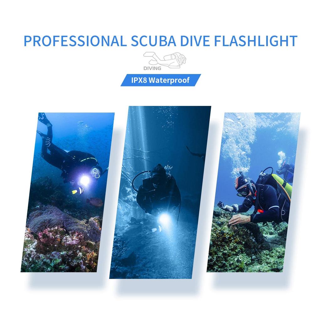 Wurkkos Diving Lumens DL06 LED Rechargeable Water Lung Diving Beam 6 IPX8 100m Underwater Flashlight Light, 15,000 Flashlight, Light, 100° Angle,