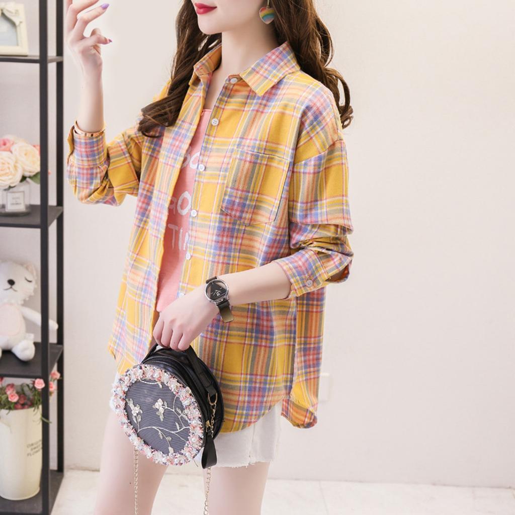 Cămașă în carouri, ocazională, la modă pentru femei, cu mâneci lungi, cămașă pentru studenți