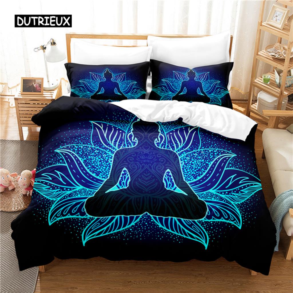Buddha Duvet Cover Buddhist Decor Exotic Ethnic Bedroom Believer Holiday Decorative Duvet Cover Bedding Sets for Women Men Gifts
