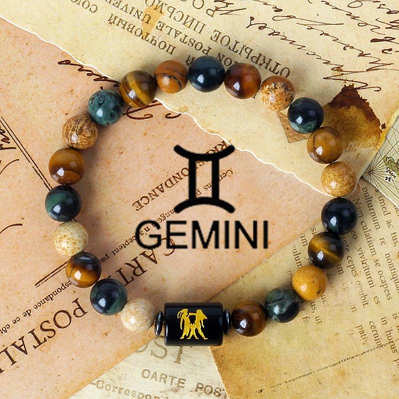 12 Constellation Zodiac Signs Bracelet Men Women Natural Tiger Eye Stone Beaded Couples Bracelets Scorpio Birthday Beads Jewelry