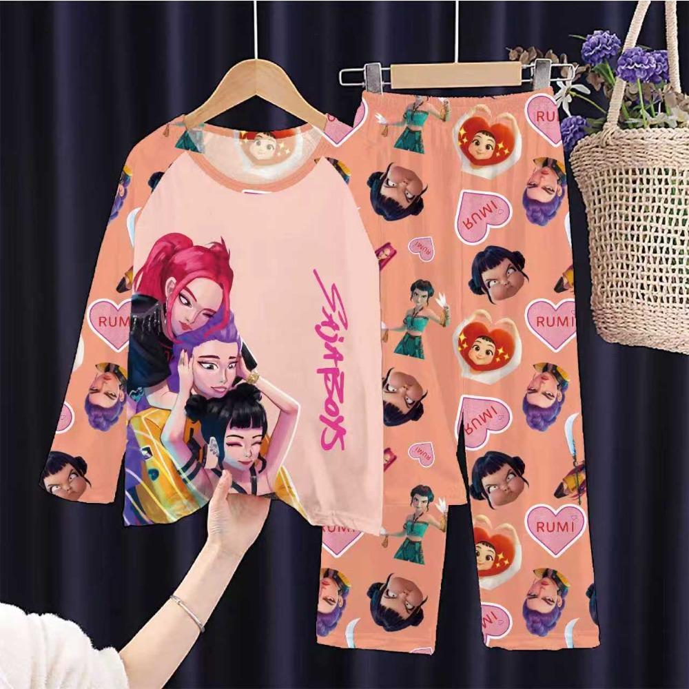 New Demon Hunters Children's Pajamas Long Sleeve Cartoon Girls Babies Middle and Older Children's Loungewear Set