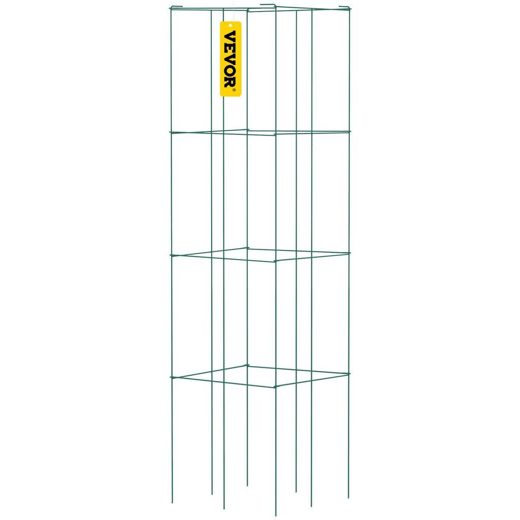 Tomato Cages, 14.6" X 14.6" X 39.4", 6 Packs Square Plant Support Cages, Green PVC-Coated Steel Tomato Towers for Climbing Vegetables, Plants,
