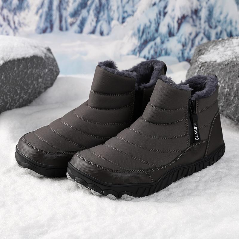 Men's Winter Warm Snow Boots With Zipper Non-Slip Water Resistant Faux Fur Lined Ankle Booties Outdoor Fully High-Top Hiking Walking Shoes for Men