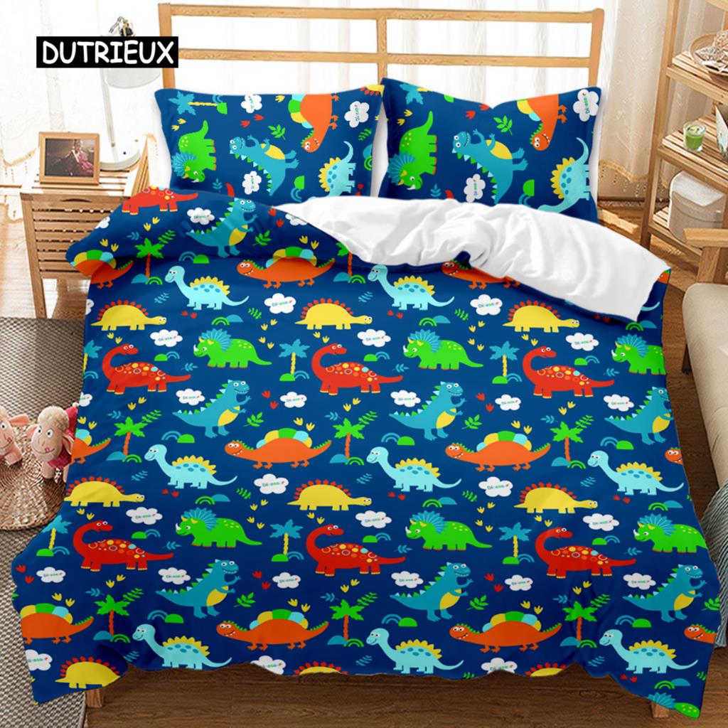 Dinosaur Duvet Cover Set Tropical Cartoon Dinosaur Twin Bedding Set for Kids Teens Double Queen King Size Polyester Quilt Cover