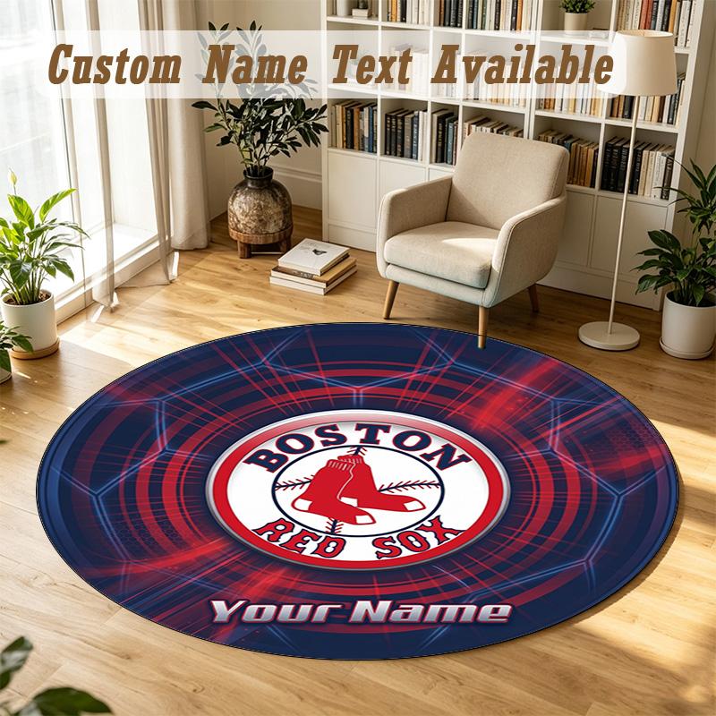 Round Rug Custom NameBoston Red Sox Pattern Non Slip Carpet Home Floor Decor