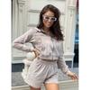 Womens Casual Solid Color Hooded Zip-Up Long Sleeve Top Elastic Waist Shorts 2-Piece Set Streetwear Outfit