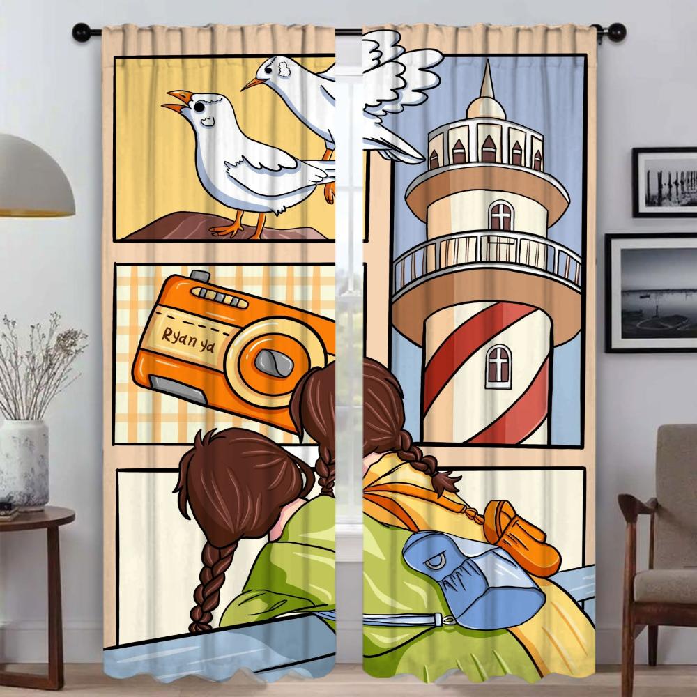 Cute Picture Curtains for Living Room Curtain for Room 2 Panel Shades Halloween Decoration Partition Home Interior Curtains