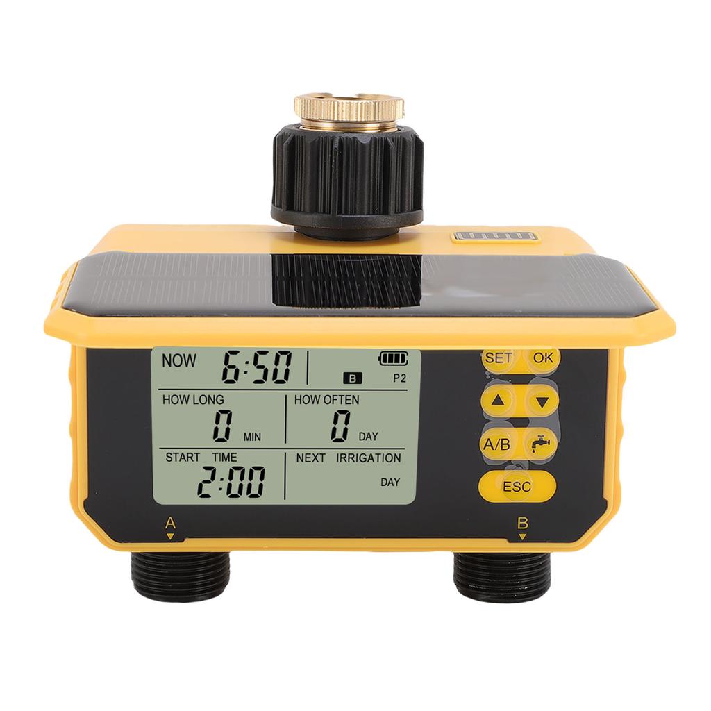Water Timer Automatic Solar Rechargeable 2 Outlets Hose Timer for Villa Gardens Balcony Greenery