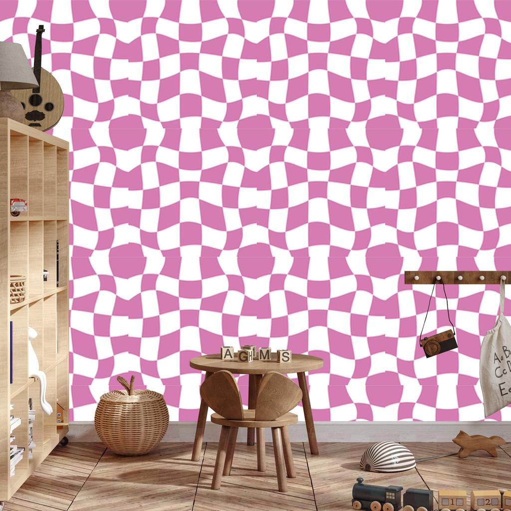 Wallpaper Casual Checkerboard White and Purple 50x1000