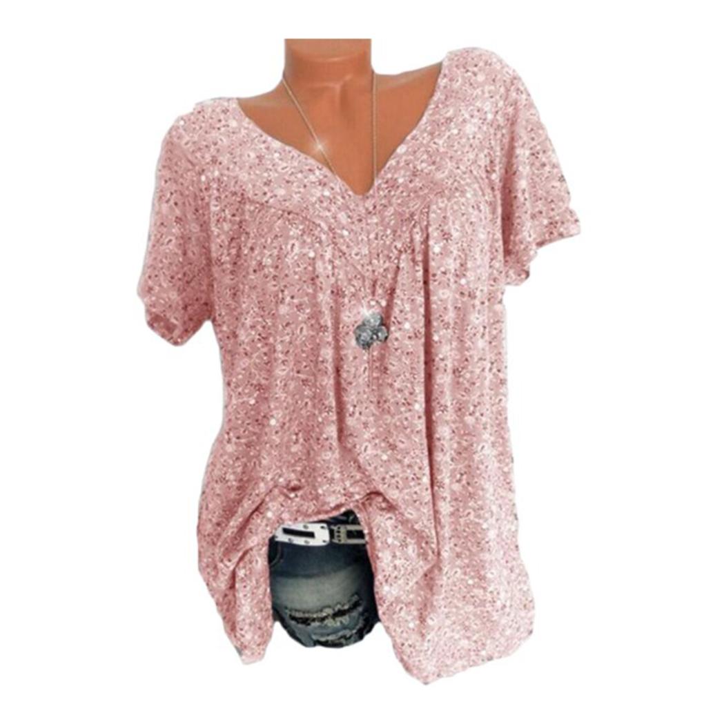 Women T-shirt V Neck Short Sleeve Top Printed Casual Summer T Shirt