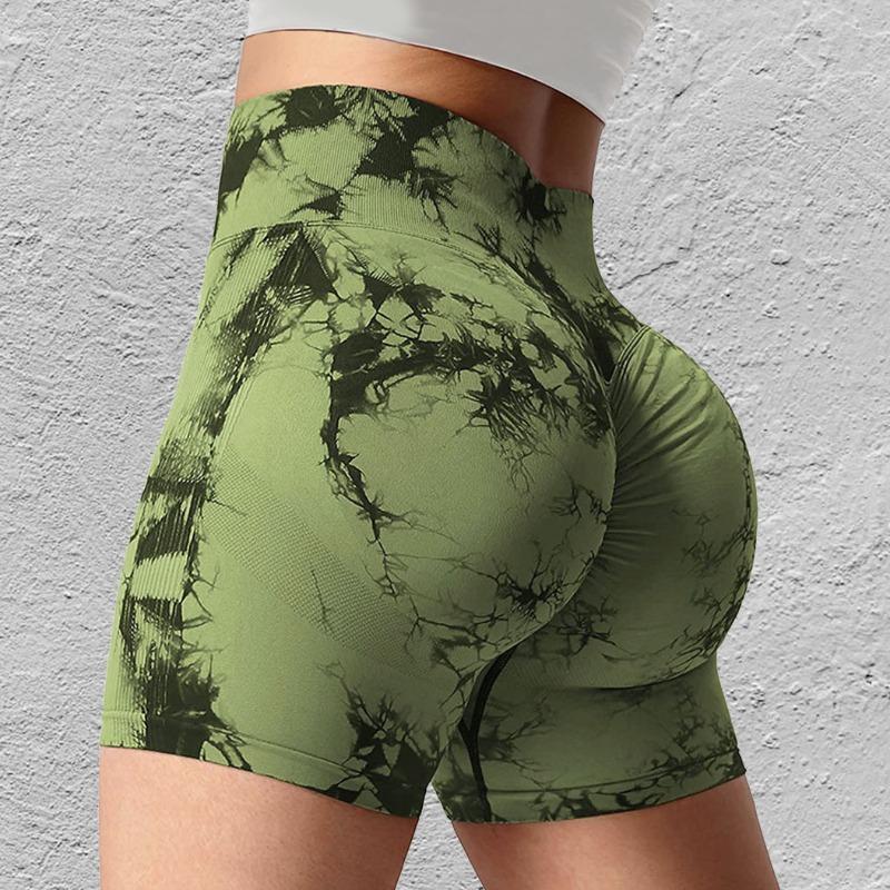 Sportovní šortky Seamless Tie Dye pro ženy Summer Elastic Scrunch Vysoký pas Push Up Tummy Control Gym Fitness Workout Jóga šortky