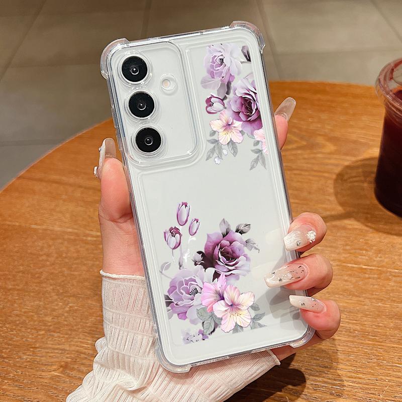 

Мягкий силиконовый прозрачный чехол с цветочным узором для телефона Samsung S25 Edge S24 FE S23 Ultra S22 A56 A16 A36 A15 A55 A35 Тонкий противоударный защитный чехол для объектива Samsung S25 Ultra