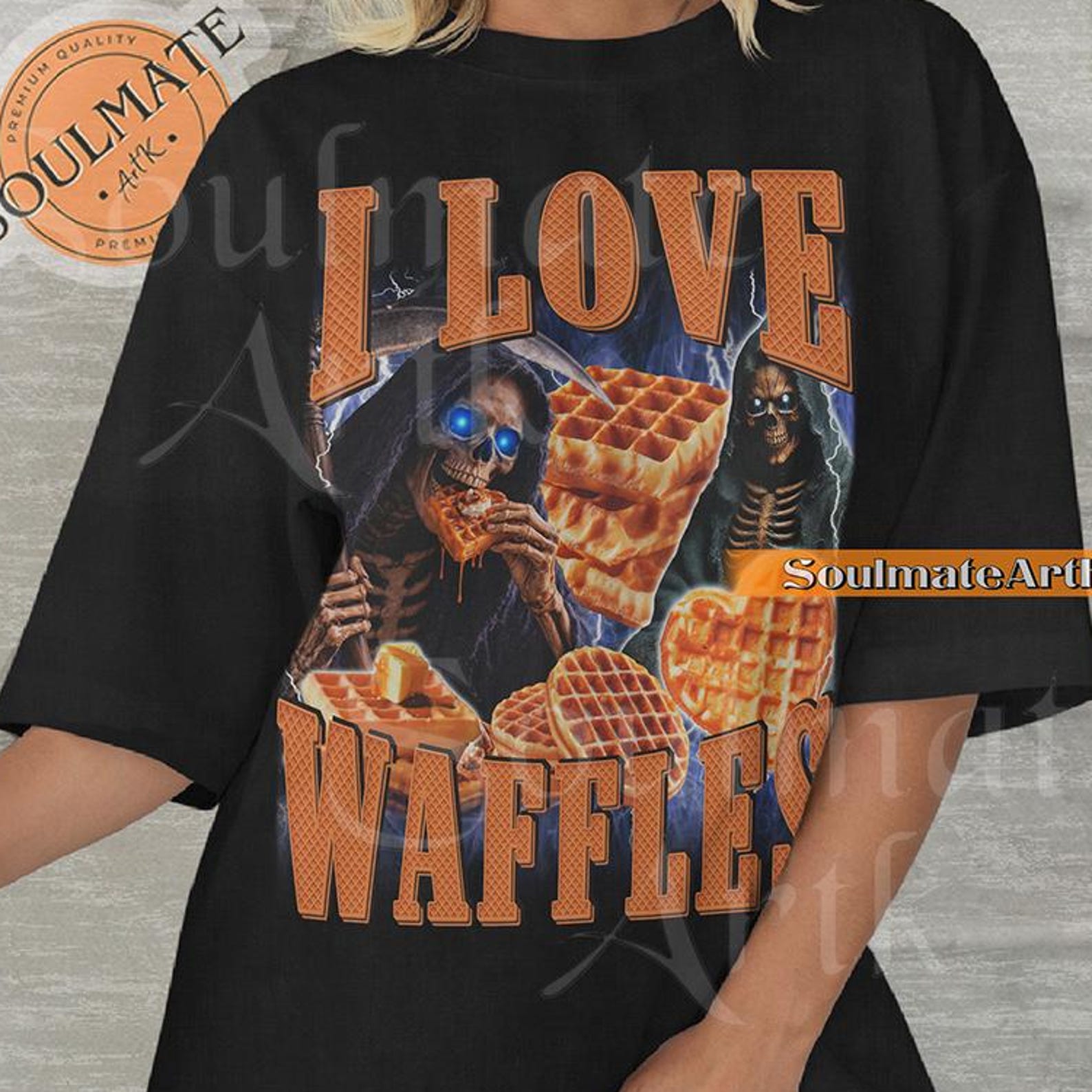 I Love Waffles Shirt, Funny Meme Skeleton Tshirt, Waffle Lover Foodie T-shirt, Comfort Colors Bootleg Unisex Graphic Tee 2XL