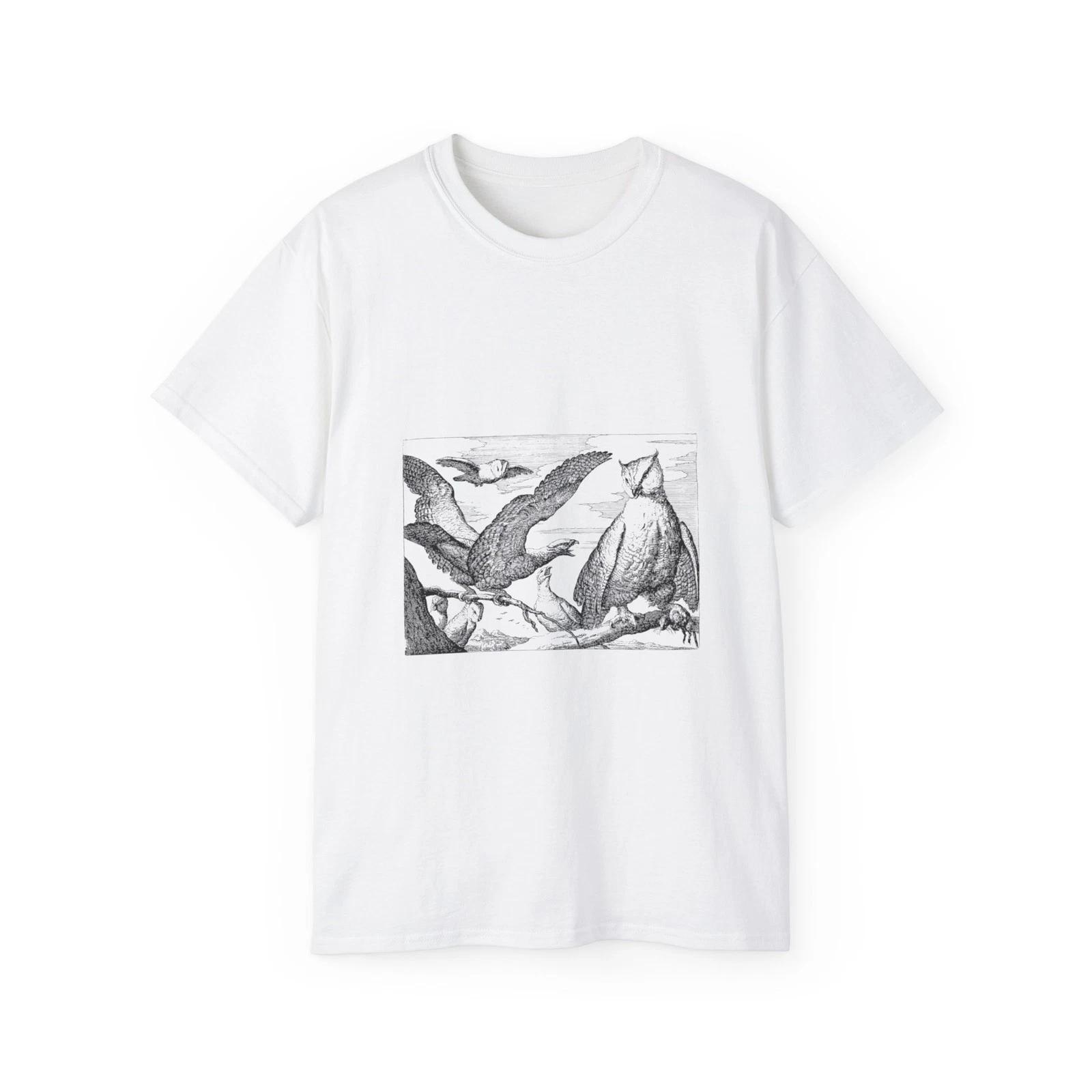 Eagle Nature Owl Line Art Birds Landscape | Custom Graphic T-Shirt 4XL