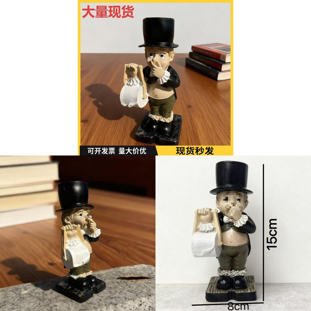 Resin Gentleman Tissue Holder Decor With Cartoon Style For Home Office Use