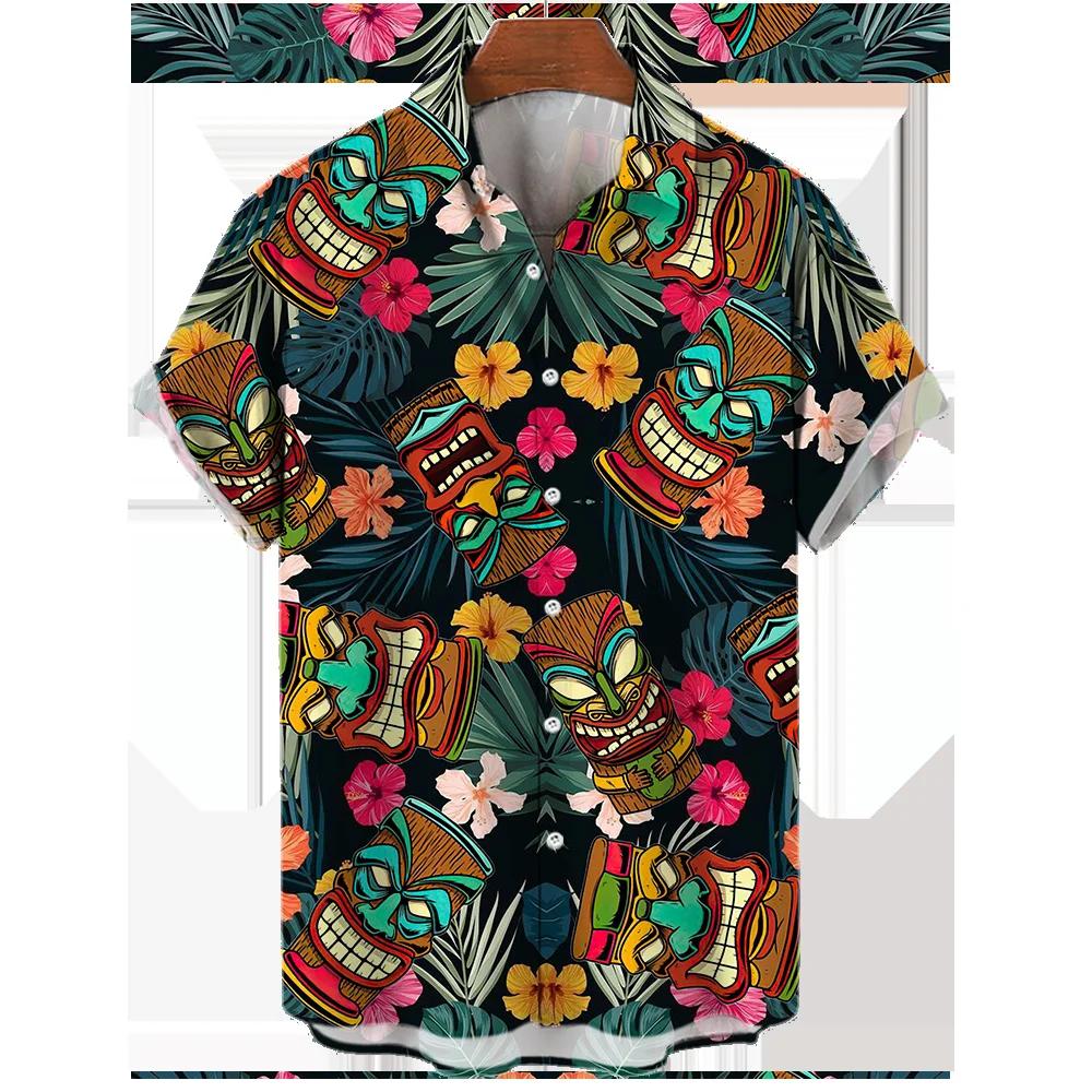 Men's Summer Short Sleeve Hawaiian Shirt Beach Holiday Print Shirt Top 100% Polyester Men's Street Style Short Sleeve Shirt
