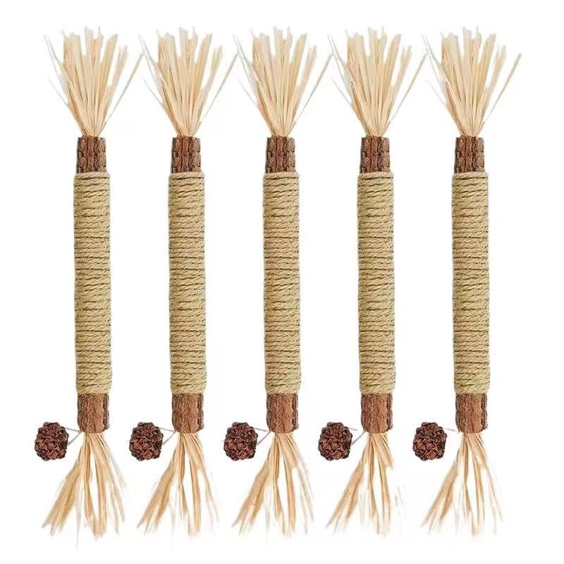 Natural Wood Catnip Toy with Gall Nut and Raffia Sisal for Teeth Cleaning and Teasing